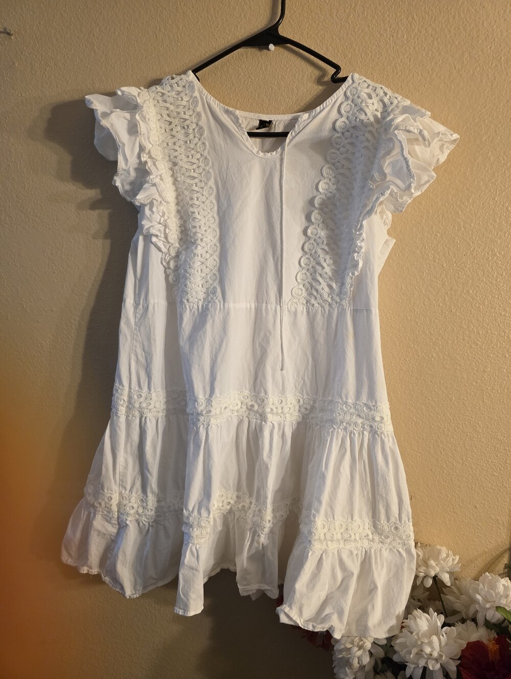 White Ruffle Eyelet Girls' Casual Dress